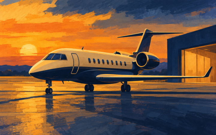 Ilustração editorial por IA de um jato genérico em pintura estilizada; não representa aeronave, voo, passageiro ou local reais.