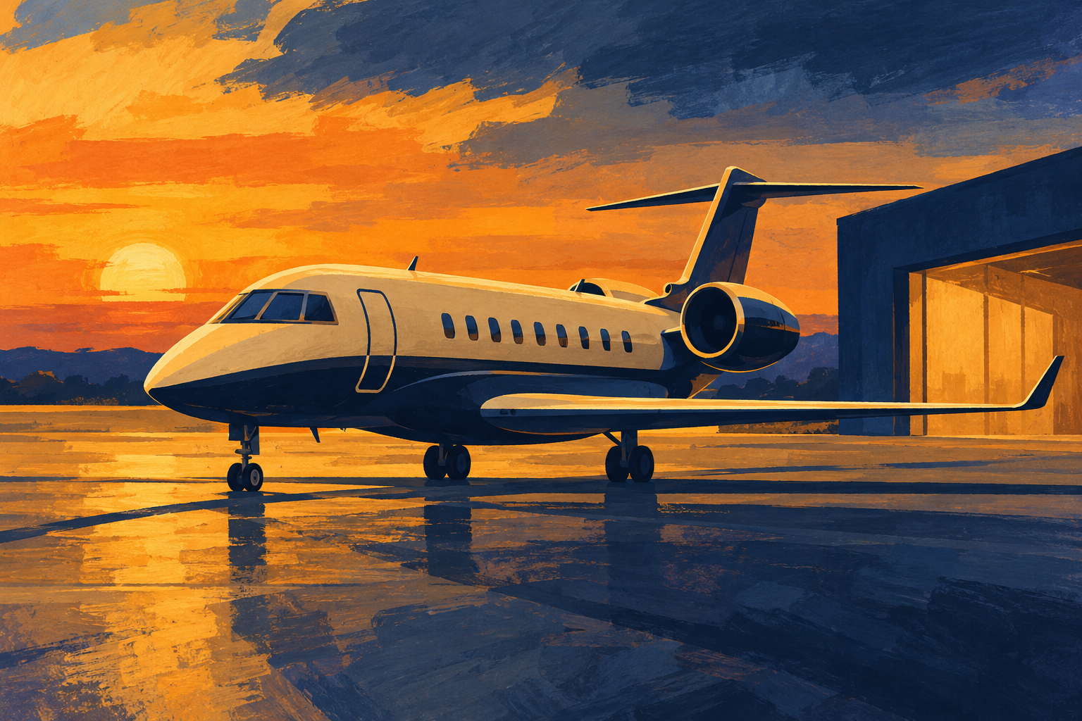Ilustração editorial por IA de um jato genérico em pintura estilizada; não representa aeronave, voo, passageiro ou local reais.